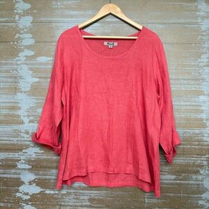 Flax 100% Linen Relaxed Blouse Laggen Look Minimalist Boho Womens M